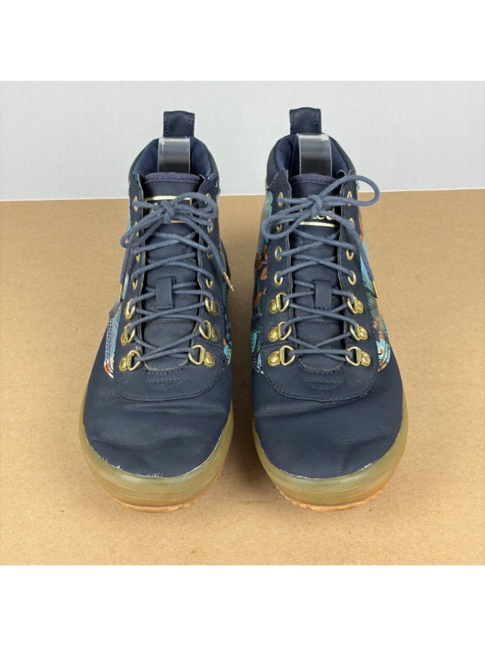 Keds Rifle Paper Company Floral Black Ankle Boots Womens 7.5 Navy Blue Lace Up - Picture 2 of 10